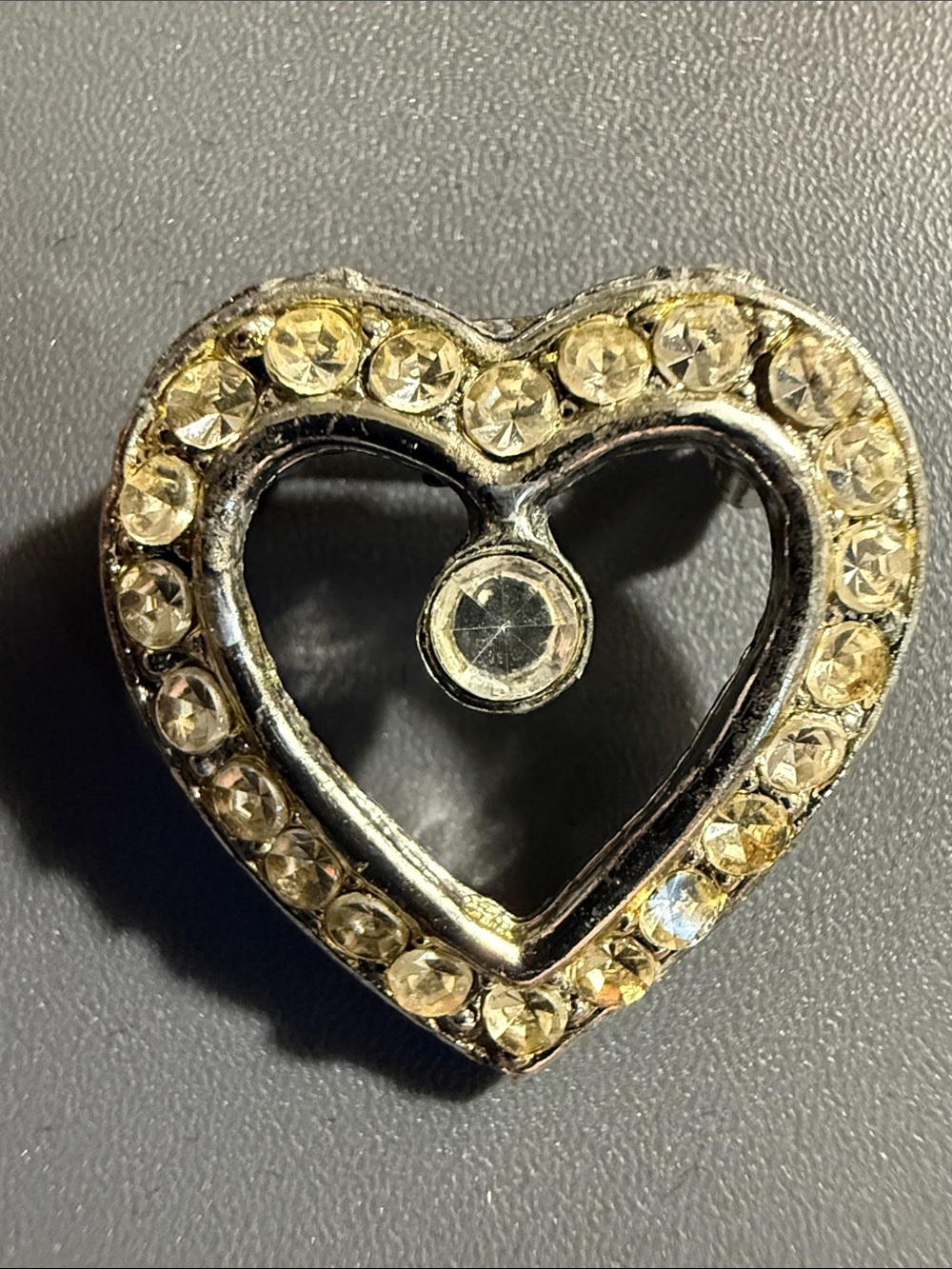 Vintage rhinestone heart brooch
